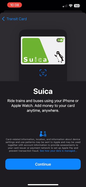 Tarjeta suica en iPhone